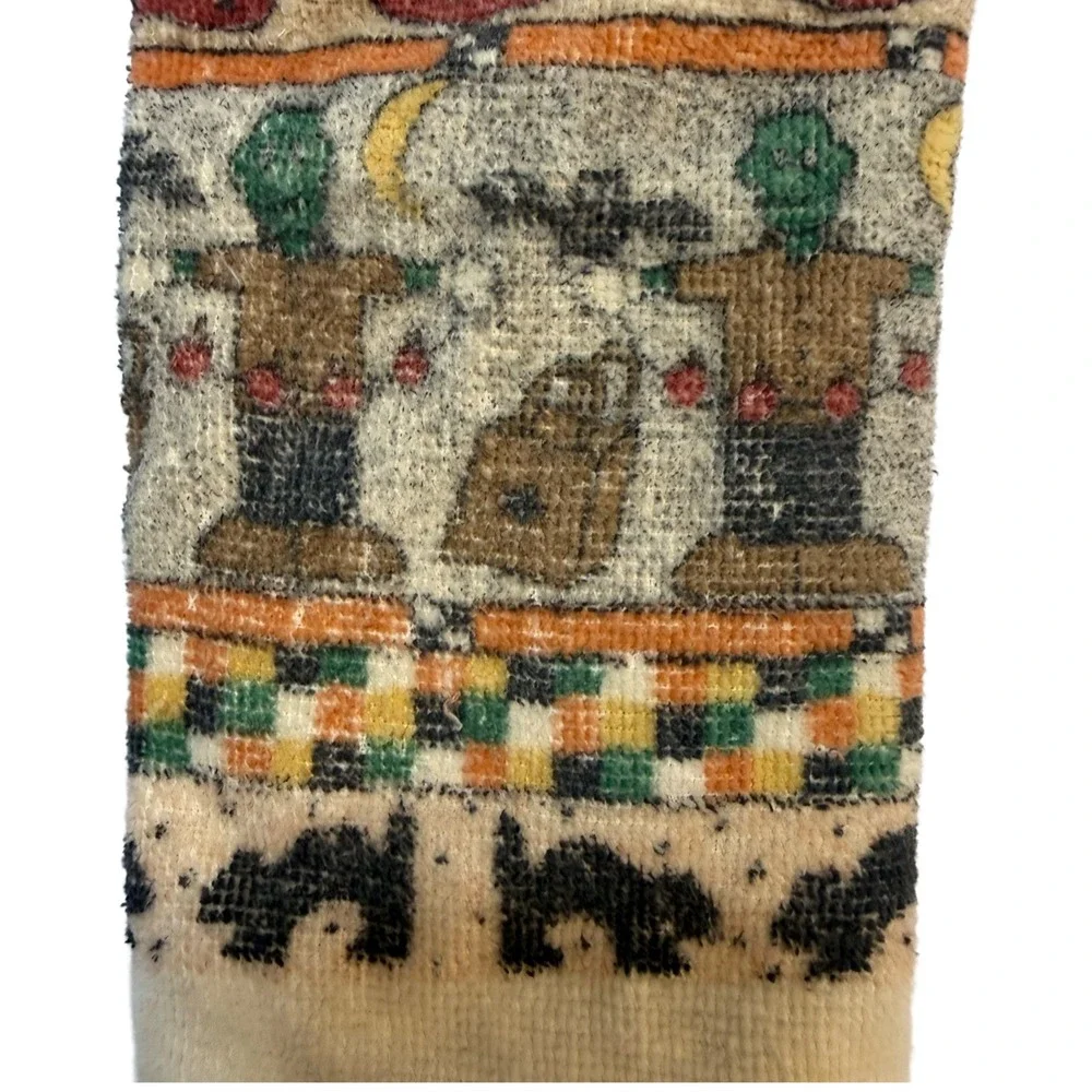 Halloween Fall Hanging Kitchen Towel Quilted Checker Tie Top Witch Pumpkin VTG